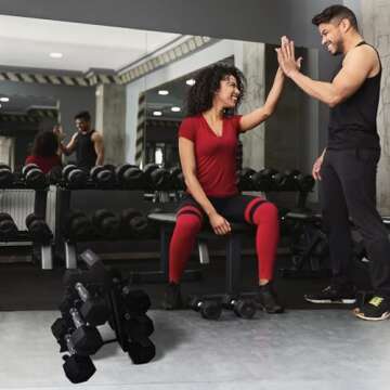 HolaHatha Dumbbell Weight Set with Storage Rack Stand, Ideal Strength Training Home Gym Workout Equipment for Muscle Toning, 46lb Set (5/8/10), Rubber Hex