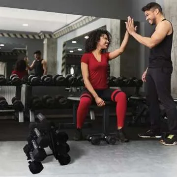 HolaHatha Dumbbell Weight Set with Storage Rack Stand, Ideal Strength Training Home Gym Workout Equipment for Muscle Toning, 46lb Set (5/8/10), Rubber Hex