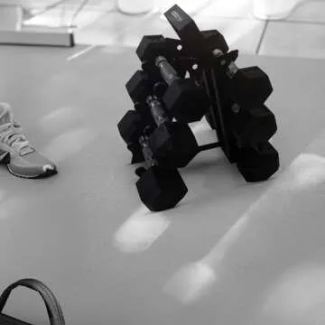 HolaHatha Dumbbell Weight Set with Storage Rack Stand, Ideal Strength Training Home Gym Workout Equipment for Muscle Toning, 46lb Set (5/8/10), Rubber Hex