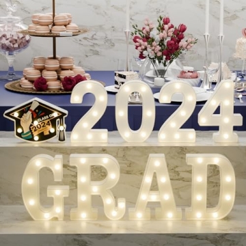 Graduation Party Decorations 2024-8 LED Long Marquee Light Up Letters 'Grad 2024' and 1 'Doctorial h...