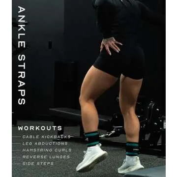 Gymreapers Ankle Straps (Pair) For Cable Machine Kickbacks, Glute Workouts, Lower Body Exercises - Adjustable Leg Straps with Neoprene Padding (Cyan, Pair)