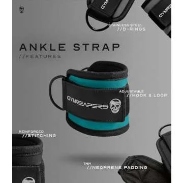 Gymreapers Ankle Straps (Pair) For Cable Machine Kickbacks, Glute Workouts, Lower Body Exercises - Adjustable Leg Straps with Neoprene Padding (Cyan, Pair)