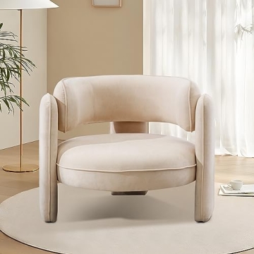 INZOY Mid Century Modern Accent Barrel Chair with Velvet Fabric, Comfy Upholstered Accent Armchair w...