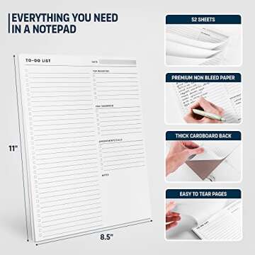 To Do List Notepad: With Multiple Functional Sections - Large Size 8.5x11" 52 Sheets - Tear Off Daily Planner Notebook - Task CheckList Organizer Agenda Pad for Work - Note, Plans, Goals, Grocery, and