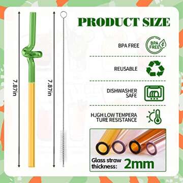 4 Pcs Creative Glass Straws, High Borosilicate Glass, Reusable Straws Smoothie Straws Decorative Dri...