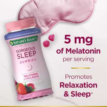 Nature's Bounty Optimal Solutions Gorgeous Sleep Melatonin 5mg Gummies with Collagen, Assorted Fruit Flavors, 60 Count
