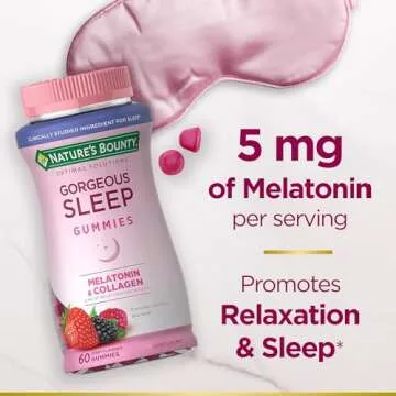 Nature's Bounty Optimal Solutions Gorgeous Sleep Melatonin 5mg Gummies with Collagen, Assorted Fruit Flavors, 60 Count