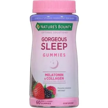 Nature's Bounty Optimal Solutions Gorgeous Sleep Melatonin 5mg Gummies with Collagen, Assorted Fruit Flavors, 60 Count