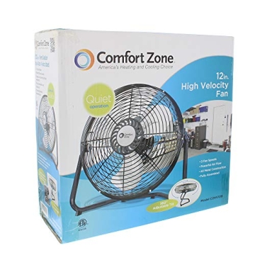 Comfort Zone CZHV12B High Velocity 12 Inch Fan 3 Speed Black