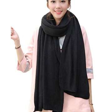 Wander Agio Womens Warm Long Shawl Winter Upset Large Scarf Pure Color Black