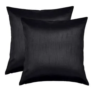 Aiking Home Collection 26x26 Inches Faux Silk Square European Shams, Zipper Closure, Black (Set of 2...