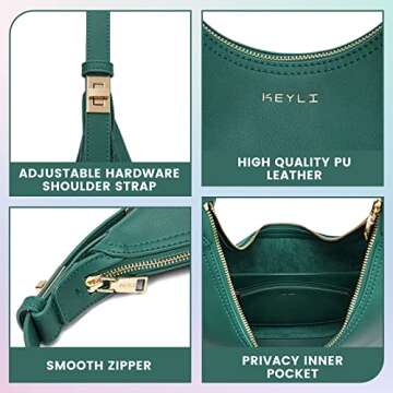 Keyli Women's Waterproof Leather Small Clutch Purse, Trendy Zipper Top Handle Bags, Mini Purses, Cute Tote Bags with Adjustable Strap, Green
