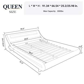 Allewie Queen Size LED Platform Bed Frame with Adjustable Headboard and Storage for Essentials