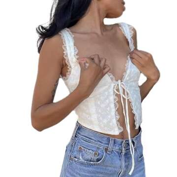 Yuemengxuan Women's Fairy Lace Crop Top - Y2k Streetwear