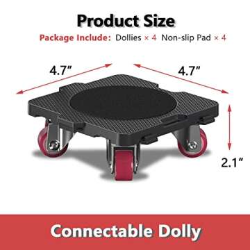 ONEON 4 Pack Furniture Movers with Wheels, 165 Lbs Capacity per Dolly, 360° Rotation Wheels Furnitu...