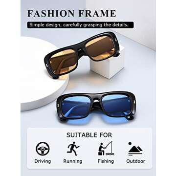 kimorn Sunglasses for Women Men Trendy Retro Fashion Sun Glasses 90’s Vintage Y2K Oversize Square Frame Shades K1337 (Black Yellow+Black Blue)