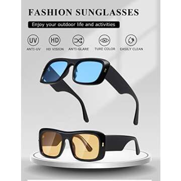 kimorn Sunglasses for Women Men Trendy Retro Fashion Sun Glasses 90’s Vintage Y2K Oversize Square Frame Shades K1337 (Black Yellow+Black Blue)