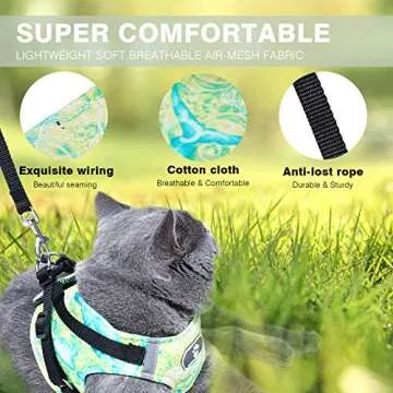 Cat Harness and Leash Escape Proof and Dog Harness Adjustable Soft Mesh Vest Harness for Walking with Reflective Strap for Pet Kitten Puppy Rabbit (Seayellow,M)