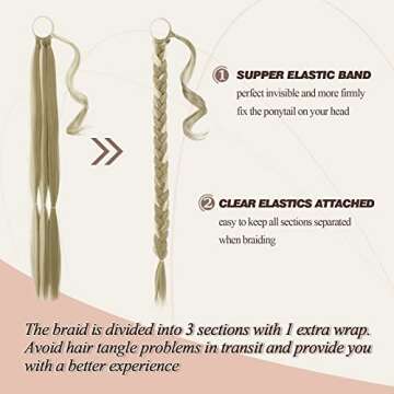 BARSDAR 30 Inch Long Braid Ponytail Extension - Silky Synthetic Hair Piece for Women
