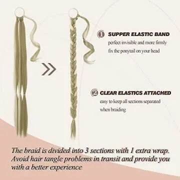 BARSDAR 30 Inch Long Braid Ponytail Extension - Silky Synthetic Hair Piece for Women