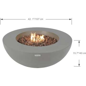 AMS Fireplace Elementi Lunar Bowl Cast Concrete Fire Table, Outdoor Fire Pit Fire TablePatio Furnitu...