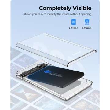 ORICO 2.5 inch Hard Drive Enclosure SATA to USB C 3.1 6Gbps External Hard Drive Case for 7/9.5mm HDD...