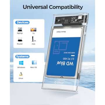 ORICO 2.5 Inch Hard Drive Enclosure USB C 3.1 6Gbps