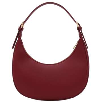 Elegant Crescent Shoulder Bag Underarm Purse (Wine)