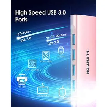 LENTION USB C Hub with 4 USB 3.0 & Type C Charging Compatible 2023-2016 MacBook Pro, New Mac Air, New Surface, Chromebook, More, Stable Driver Certified Type C Multiport Adapter (CB-C31, Rose Gold)