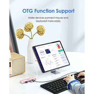 LENTION USB C Hub with 4 USB 3.0 & Type C Charging Compatible 2023-2016 MacBook Pro, New Mac Air, New Surface, Chromebook, More, Stable Driver Certified Type C Multiport Adapter (CB-C31, Rose Gold)