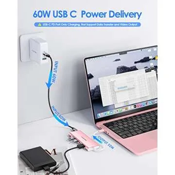 LENTION USB C Hub with 4 USB 3.0 & Type C Charging Compatible 2023-2016 MacBook Pro, New Mac Air, New Surface, Chromebook, More, Stable Driver Certified Type C Multiport Adapter (CB-C31, Rose Gold)