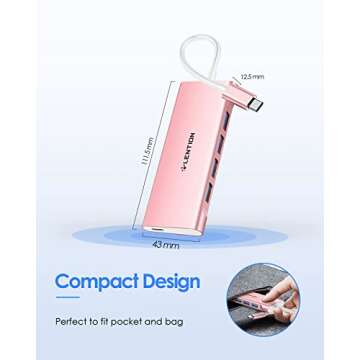 LENTION USB C Hub with 4 USB 3.0 & Type C Charging Compatible 2023-2016 MacBook Pro, New Mac Air, New Surface, Chromebook, More, Stable Driver Certified Type C Multiport Adapter (CB-C31, Rose Gold)