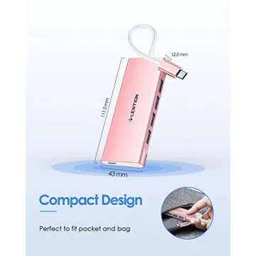 LENTION USB C Hub with 4 USB 3.0 & Type C Charging Compatible 2023-2016 MacBook Pro, New Mac Air, New Surface, Chromebook, More, Stable Driver Certified Type C Multiport Adapter (CB-C31, Rose Gold)