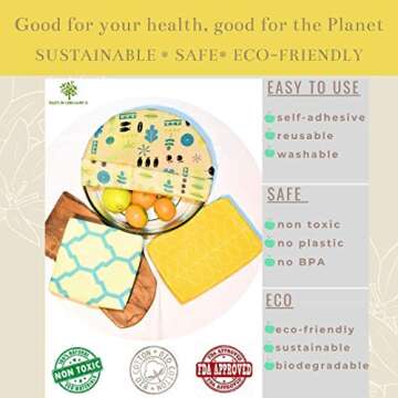 NaturOrganics Reusable Beeswax Food Wrap. 2 Large, 1 Medium Beeswax Paper, Eco Friendly, Zero Waste, Organic Bees Wax Food Storage, Wrappers Cling Sandwich, Alternative To Plastic, Sustainable Product