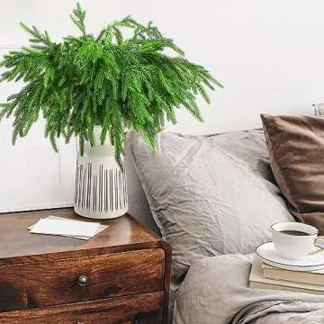 Jutom 30 Pcs Christmas Norfolk Pine Branches, Norfolk Pine Artificial Christmas Branches DIY Crafts Faux Christmas Norfolk Pine Branches for Xmas Indoor Outdoor Home Decor (18 Inches)