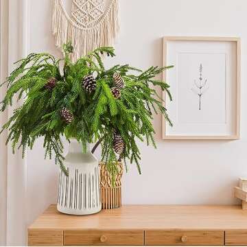 Jutom 30 Pcs Christmas Norfolk Pine Branches, Norfolk Pine Artificial Christmas Branches DIY Crafts Faux Christmas Norfolk Pine Branches for Xmas Indoor Outdoor Home Decor (18 Inches)