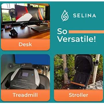 SELINA Rechargeable Clip-On Fan for Peloton Bike & Peloton Bike+, Portable USB Fan for Stroller, Deask & Treadmill - Versatile Exercise Fan with 3 Speed Levels for Continuous Power (Dark Navy)