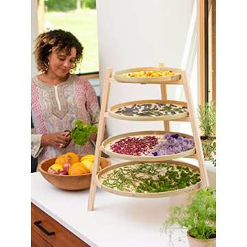 Gardener's Bamboo Herb Drying Rack - 4 Layers for Kitchen