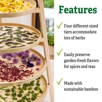 Gardener's Bamboo Herb Drying Rack - 4 Layers for Kitchen
