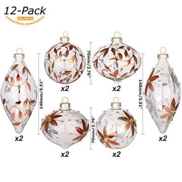 Rose Gold Floral Glass Tree Ornaments - Set of 12