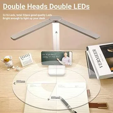 LuxLumin White Portable Desk Lamp with 3 Modes