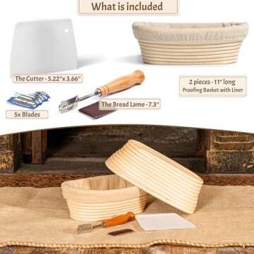 Bread Banneton Proofing Basket, Oval 11" Set of 2, Sourdough Bread Baking Supplies Starter Kit, Bread Making Tools, Bread Basket Gift Set, by Criss Elite