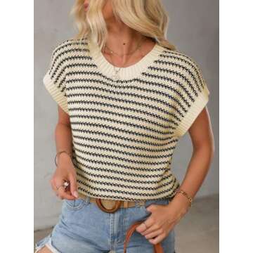 EVALESS Women's Knit Sweater Striped Vest Cap Sleeve Casual Fashion 2025
