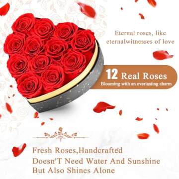 Mirgrmle Forever Flowers, 12 Piece Real Forever Roses in a Heart Shape Box, Eternal Rose Preserved F...