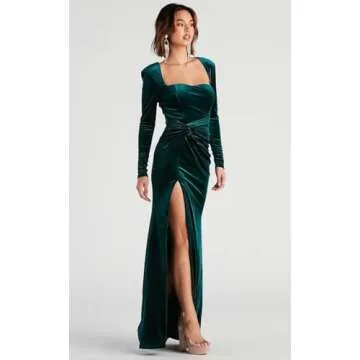 Glamorous Velvet Bridesmaid Dress for Women 2025 Champagne with Long Sleeves Pleated Sweetheart High Slit Formal Party Evening Gowns US12
