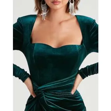 Glamorous Velvet Bridesmaid Dress for Women 2025 Champagne with Long Sleeves Pleated Sweetheart High Slit Formal Party Evening Gowns US12