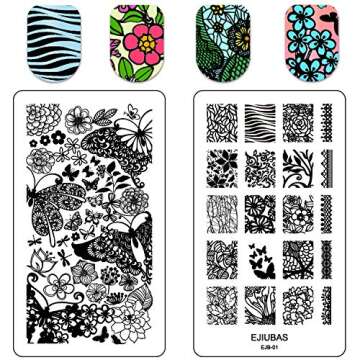 Nail Stamping Plate Nail Stamper - Ejiubas Nail Stamping Kit Nail Art Stamp 3 Pcs Nail Stamper Plates 1 Clear Nail Art Stamper DIY Nail Stamp Kit EJB-01 06 08