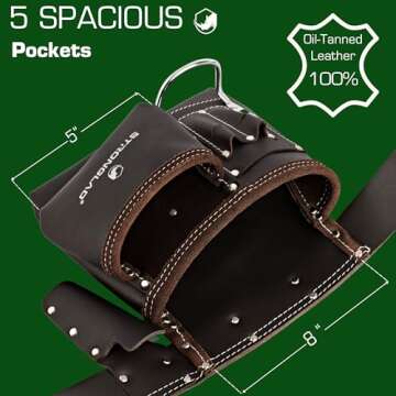 STRONGLAD Tool Belt - Carpenter Tool Belt - Electrician Tool Belt, Electrician Tool Pouch, Leather Tool Pouch, Utility Belt, Tool Belts for Men - Morrales de Construccion, Cinturon para Herramientas