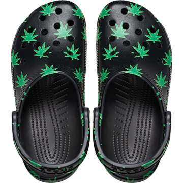 Crocs Unisex Classic Hemp Leaf Clogs, Half Baked and Weed Graphics, Black, Numeric_7 US Men