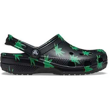 Crocs Unisex Classic Hemp Leaf Clogs, Half Baked and Weed Graphics, Black, Numeric_7 US Men